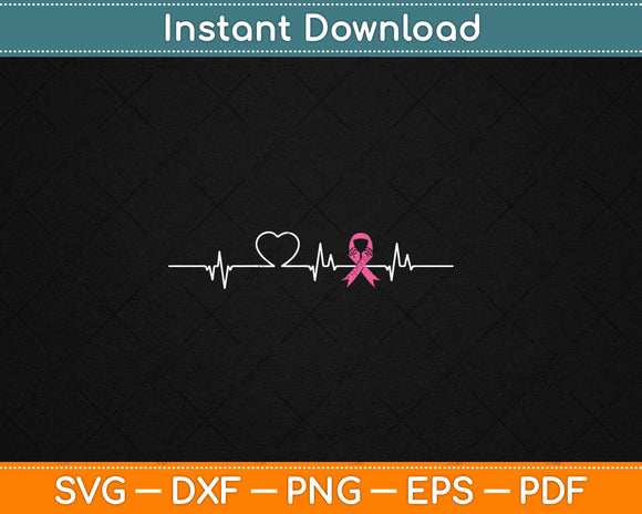 Breast Cancer Awareness Month Ribbon Heartbeat Svg Digital Cutting File