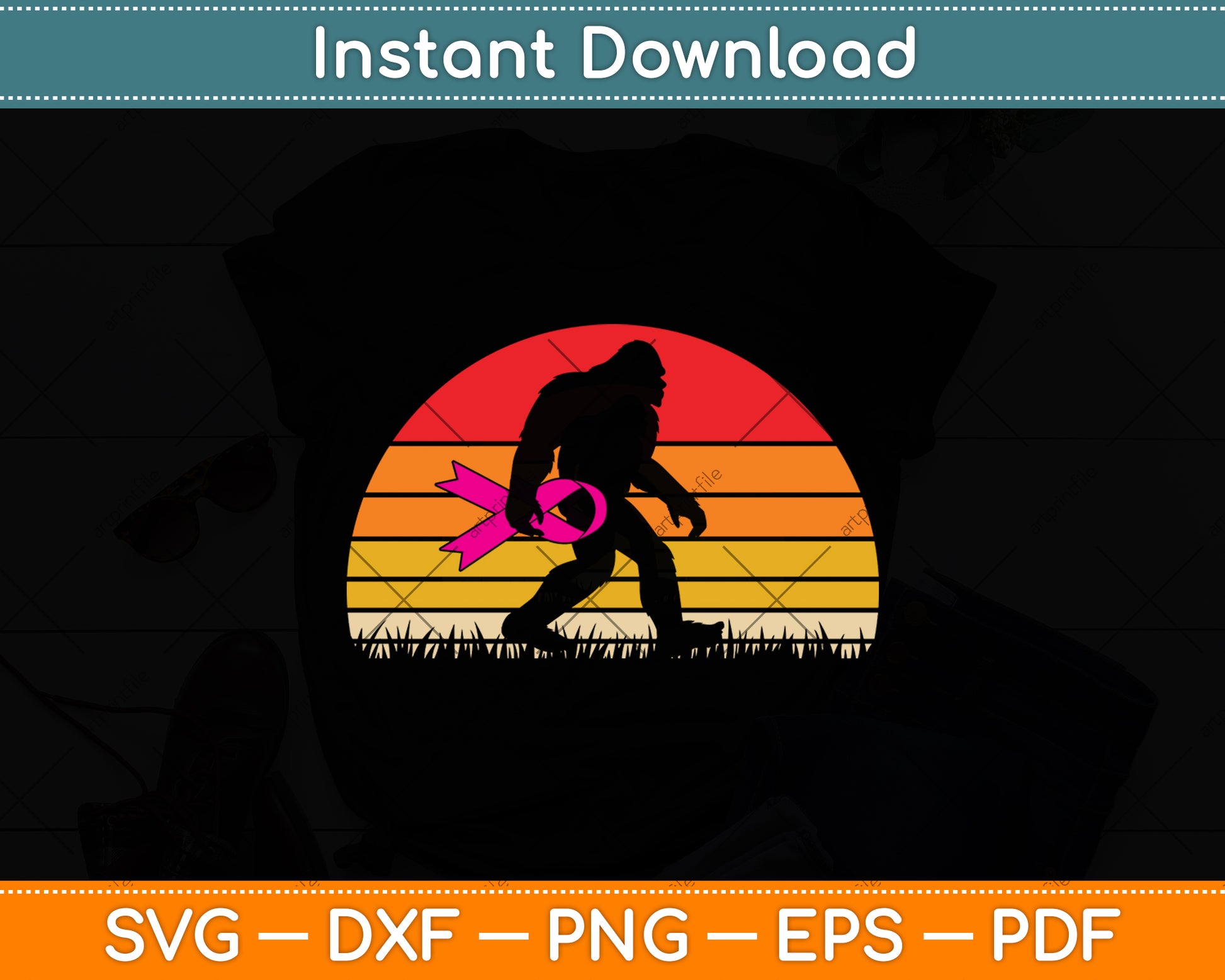 Vintage Breast Cancer Bigfoot Funny Svg Png Dxf Digital Cutting File