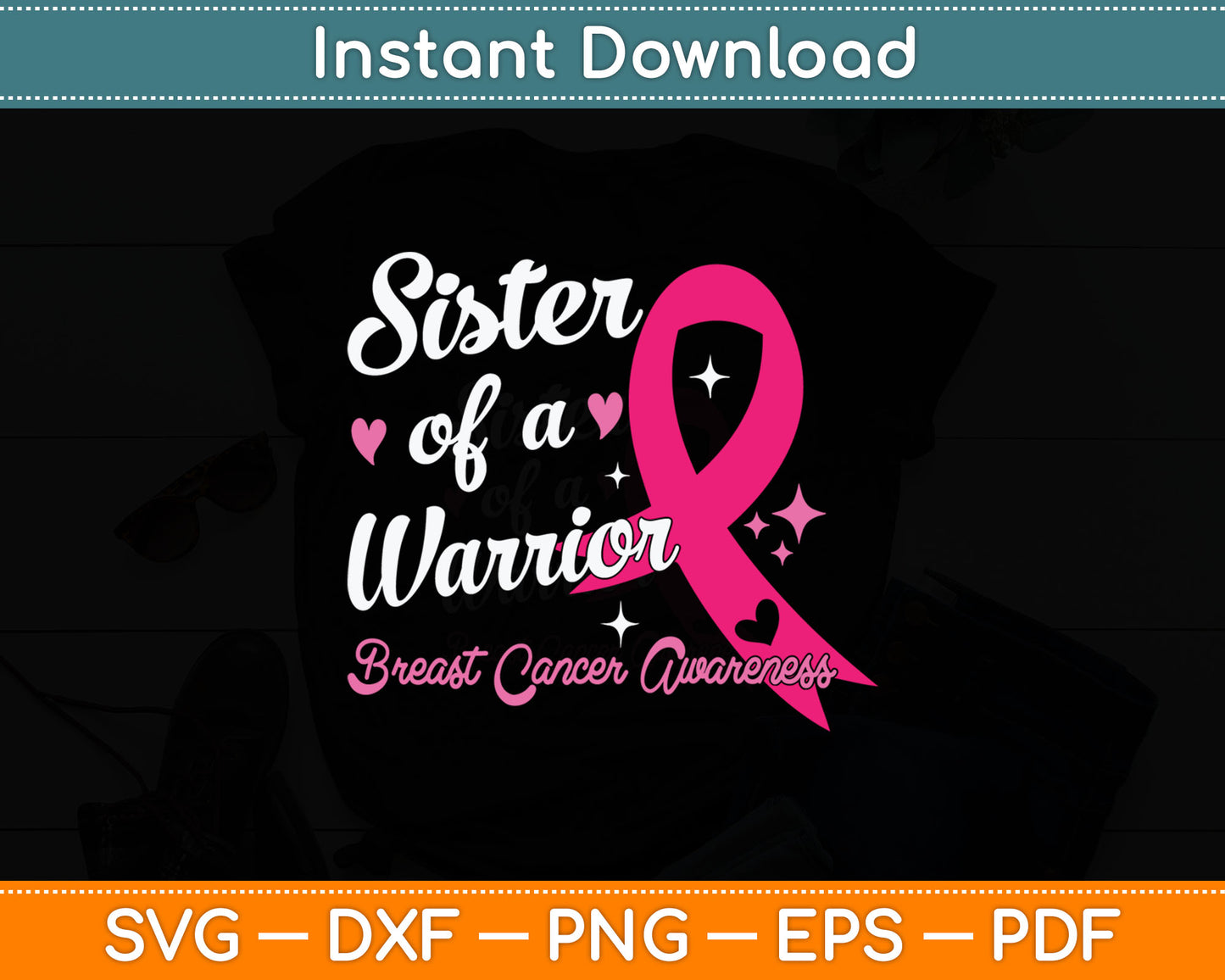 Breast Cancer Fighter Awareness Sister of A Warrior Svg Digital Cutting File
