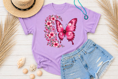 Breast Cancer Awareness Pink Butterfly PNG Floral Ribbon Design