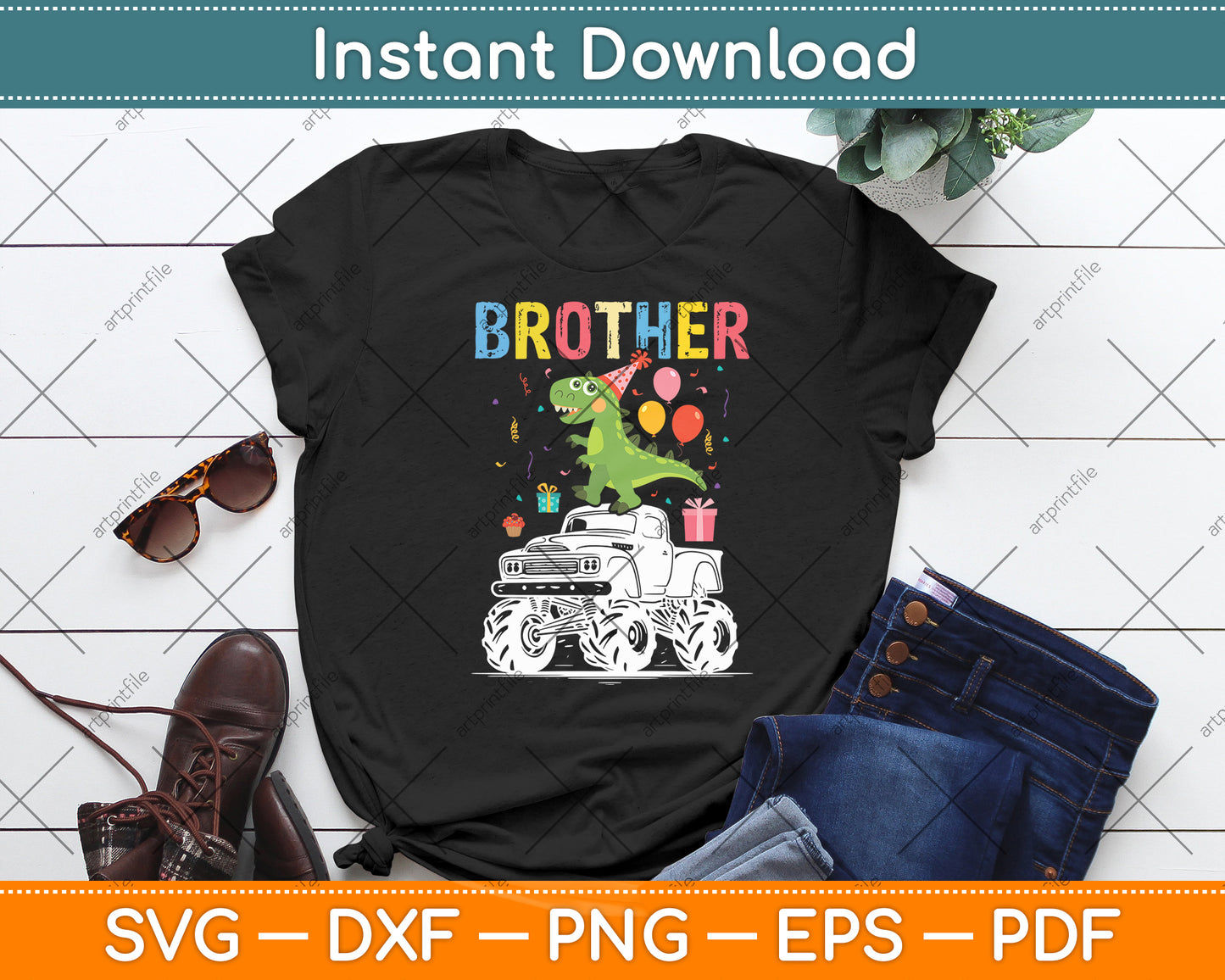 Brother Dinosaur Monster Truck Birthday Svg Digital Cutting File