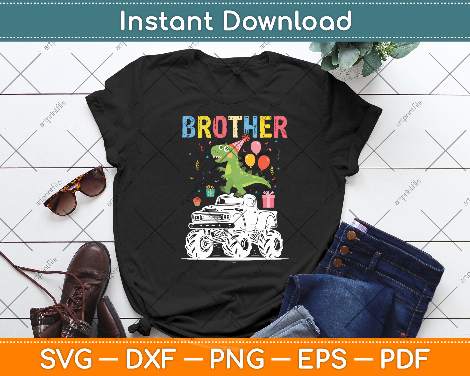 Brother Dinosaur Monster Truck Birthday Svg Digital Cutting File