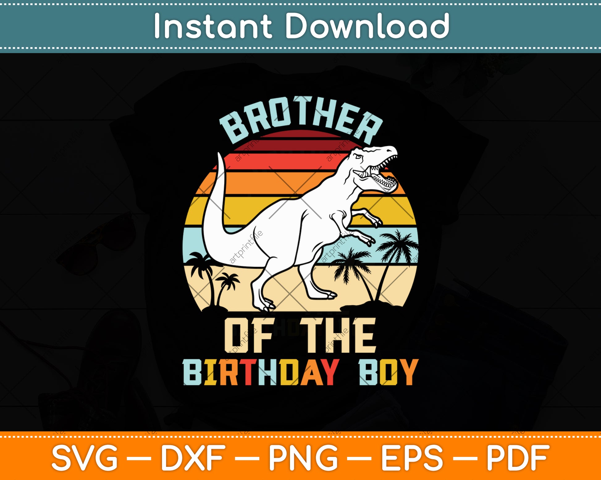Brother Of The Birthday Boy Dinosaur Retro Vintage Svg Digital Cutting File