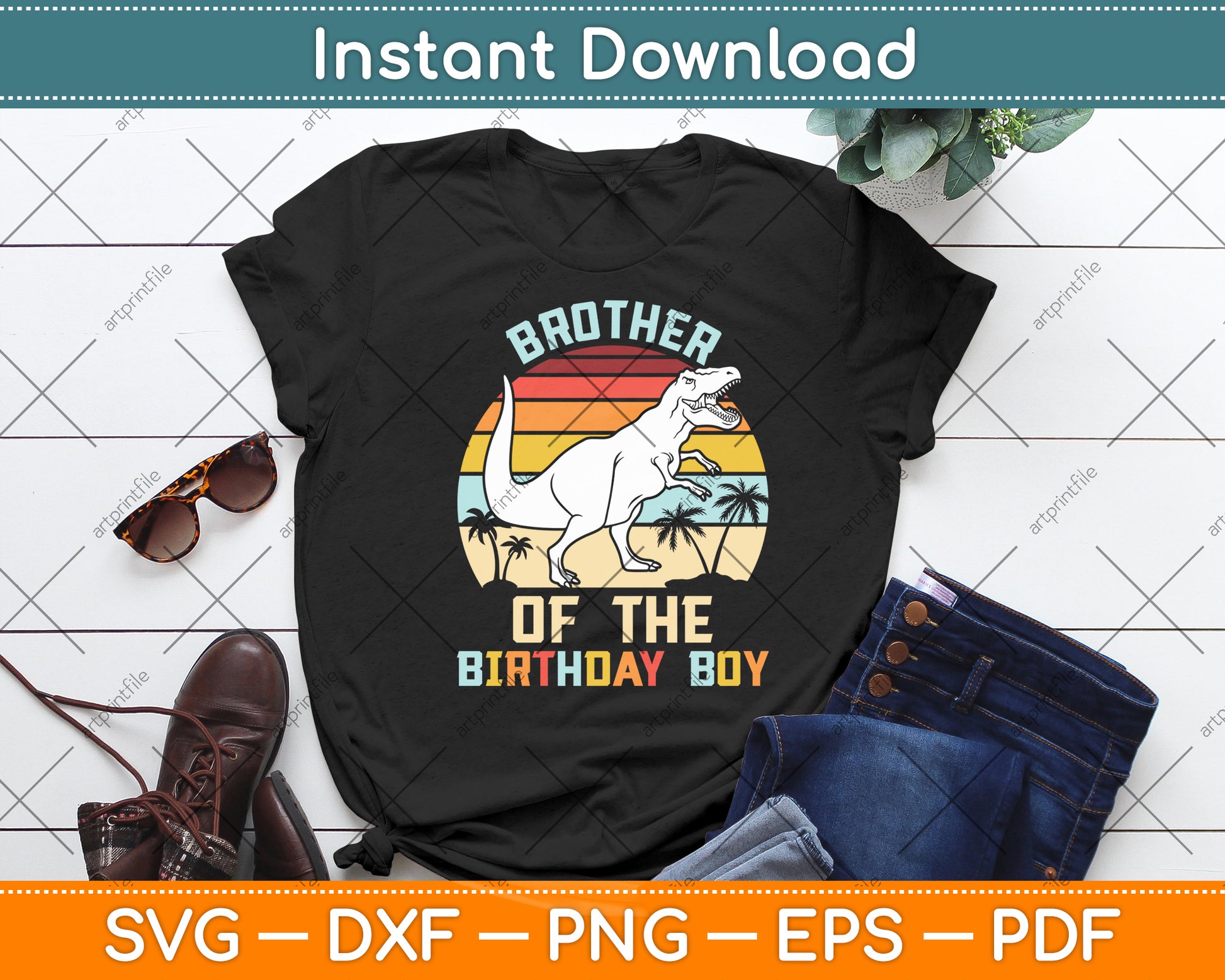 Brother Of The Birthday Boy Dinosaur Retro Vintage Svg Digital Cutting File