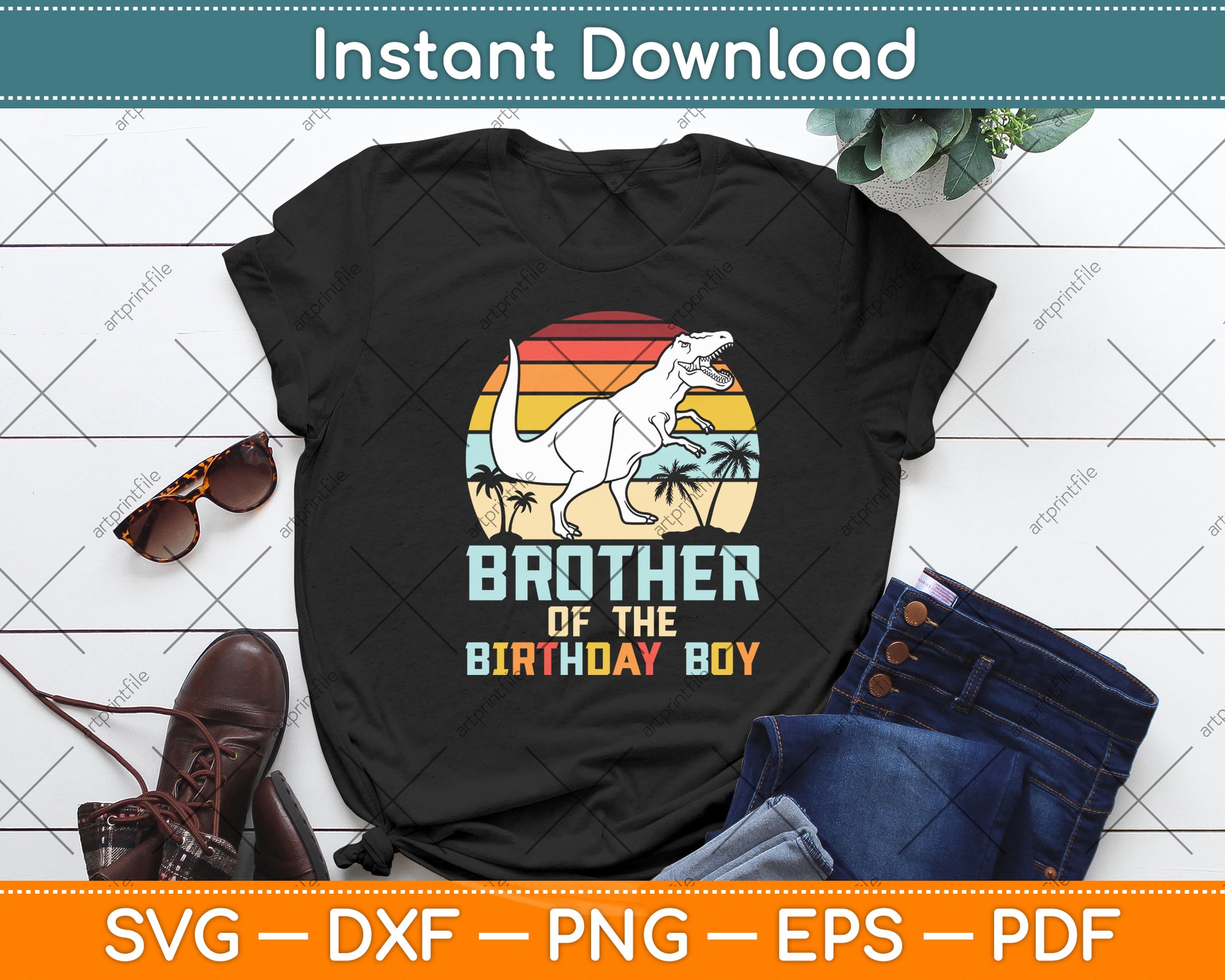 Brother Of The Birthday Boy Dinosaur Retro Vintage Svg Digital Cutting File