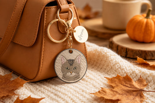 Brown Cat Keychain Embroidery Design