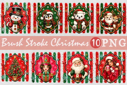 Brush Stroke Christmas Sublimation Bundle PNG Santa Snowman Holiday Designs