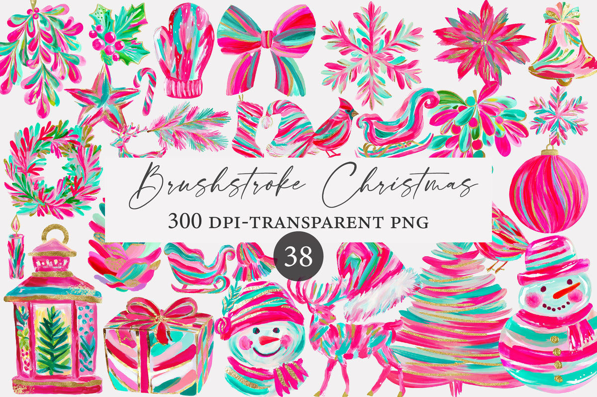 Brushstroke Christmas Clipart PNG Colorful Christmas Sublimation
