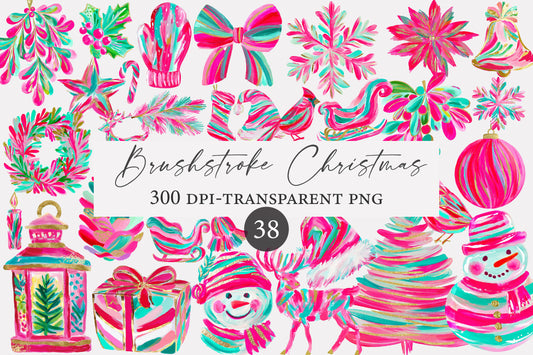 Brushstroke Christmas Clipart PNG Colorful Christmas Sublimation