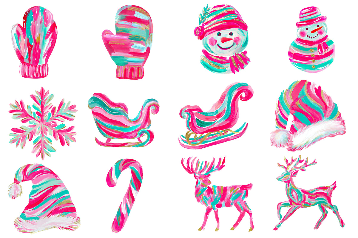 Brushstroke Christmas Clipart PNG Colorful Christmas Sublimation