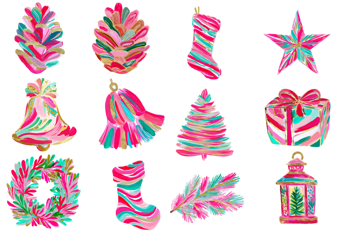 Brushstroke Christmas Clipart PNG Colorful Christmas Sublimation