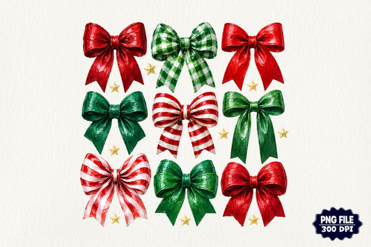 Christmas Bow PNG Bundle Red Green Holiday Ribbon Christmas Sublimation