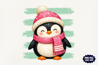 Cute Christmas Penguin PNG Winter Penguin Clipart Snowy Holiday Design