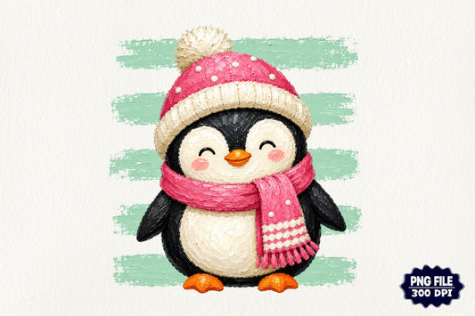Cute Christmas Penguin PNG Winter Penguin Clipart Snowy Holiday Design