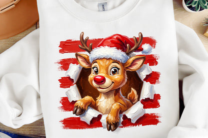 Funny Christmas Reindeer PNG Cute Rudolph Santa Hat Holiday Clipart
