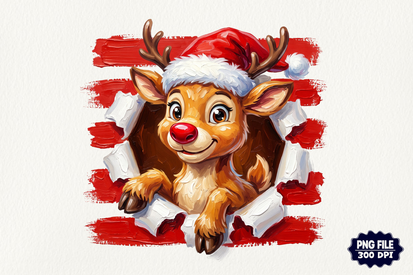 Funny Christmas Reindeer PNG Cute Rudolph Santa Hat Holiday Clipart