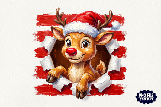 Funny Christmas Reindeer PNG Cute Rudolph Santa Hat Holiday Clipart