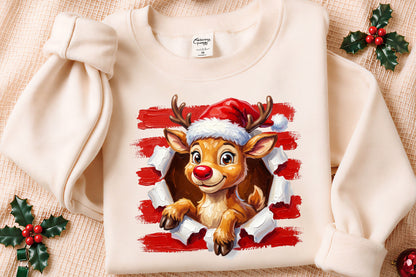 Funny Christmas Reindeer PNG Cute Rudolph Santa Hat Holiday Clipart