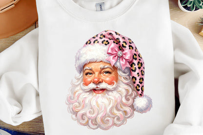 Pink Leopard Santa Claus PNG Cute Coquette Christmas Holiday Clipart