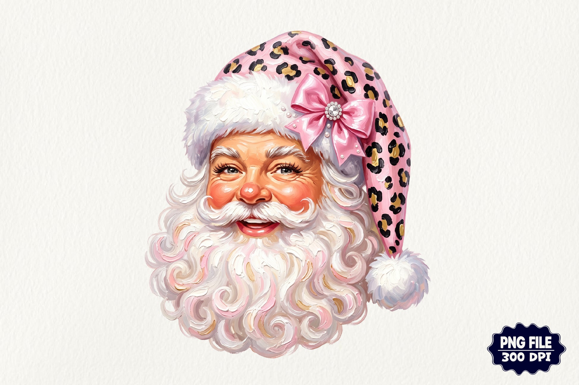 Pink Leopard Santa Claus PNG Cute Coquette Christmas Holiday Clipart