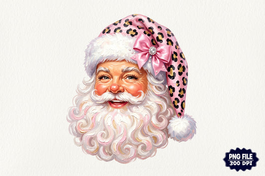 Pink Leopard Santa Claus PNG Cute Coquette Christmas Holiday Clipart