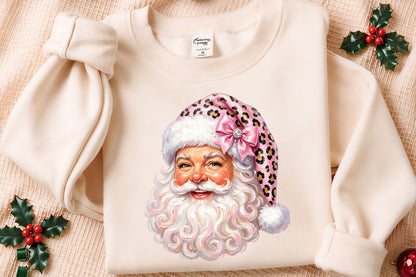 Pink Leopard Santa Claus PNG Cute Coquette Christmas Holiday Clipart