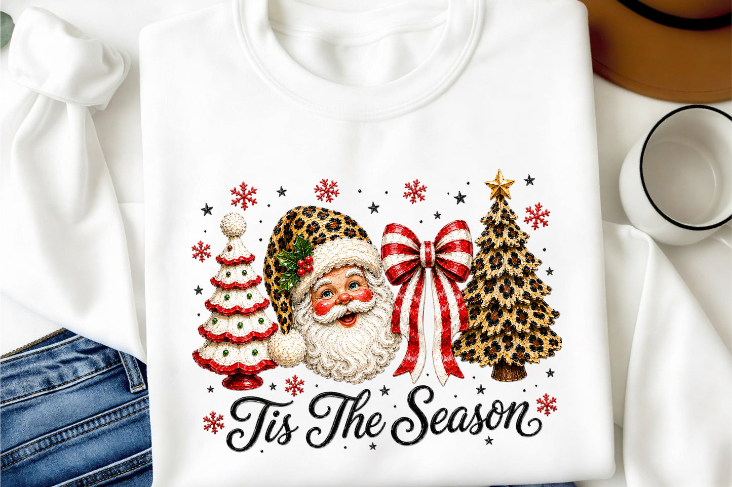 Coquette Christmas Santa PNG Tis The Season Christmas Tree Bow Holiday