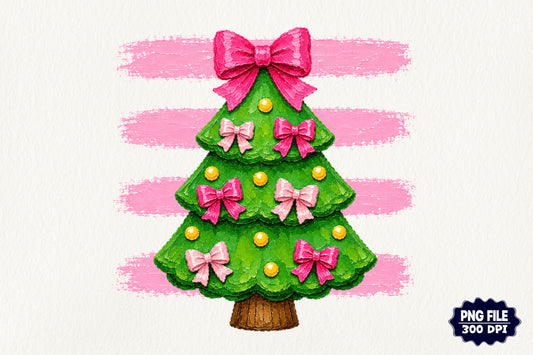 Coquette Christmas Tree PNG Pink Bow Christmas Tree Cute Holiday Clipart