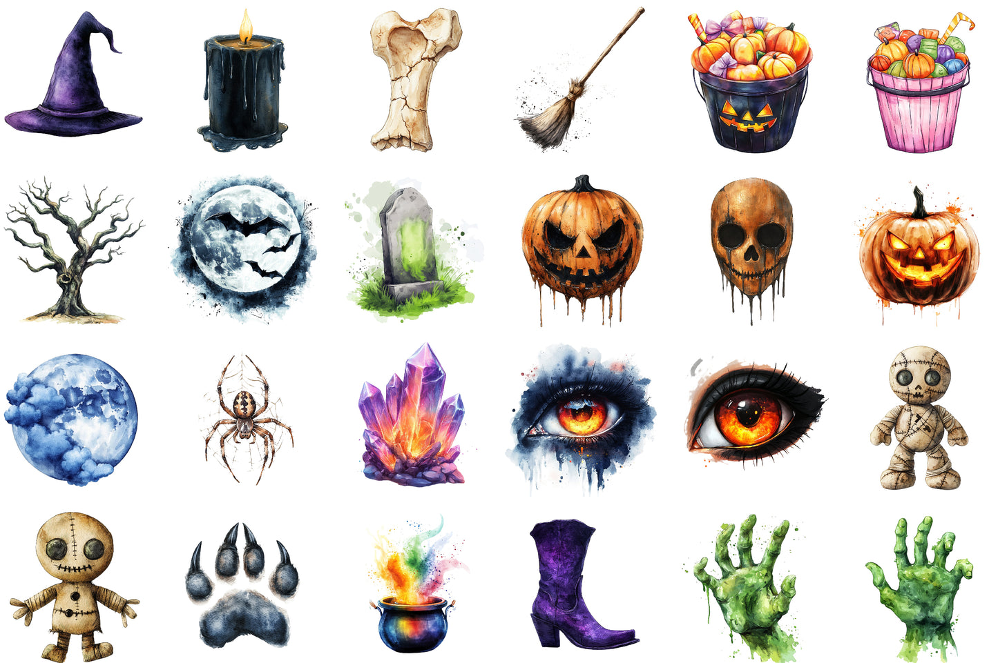 Brushstroke Halloween Clipart Bundle Spooky PNG Watercolor Design