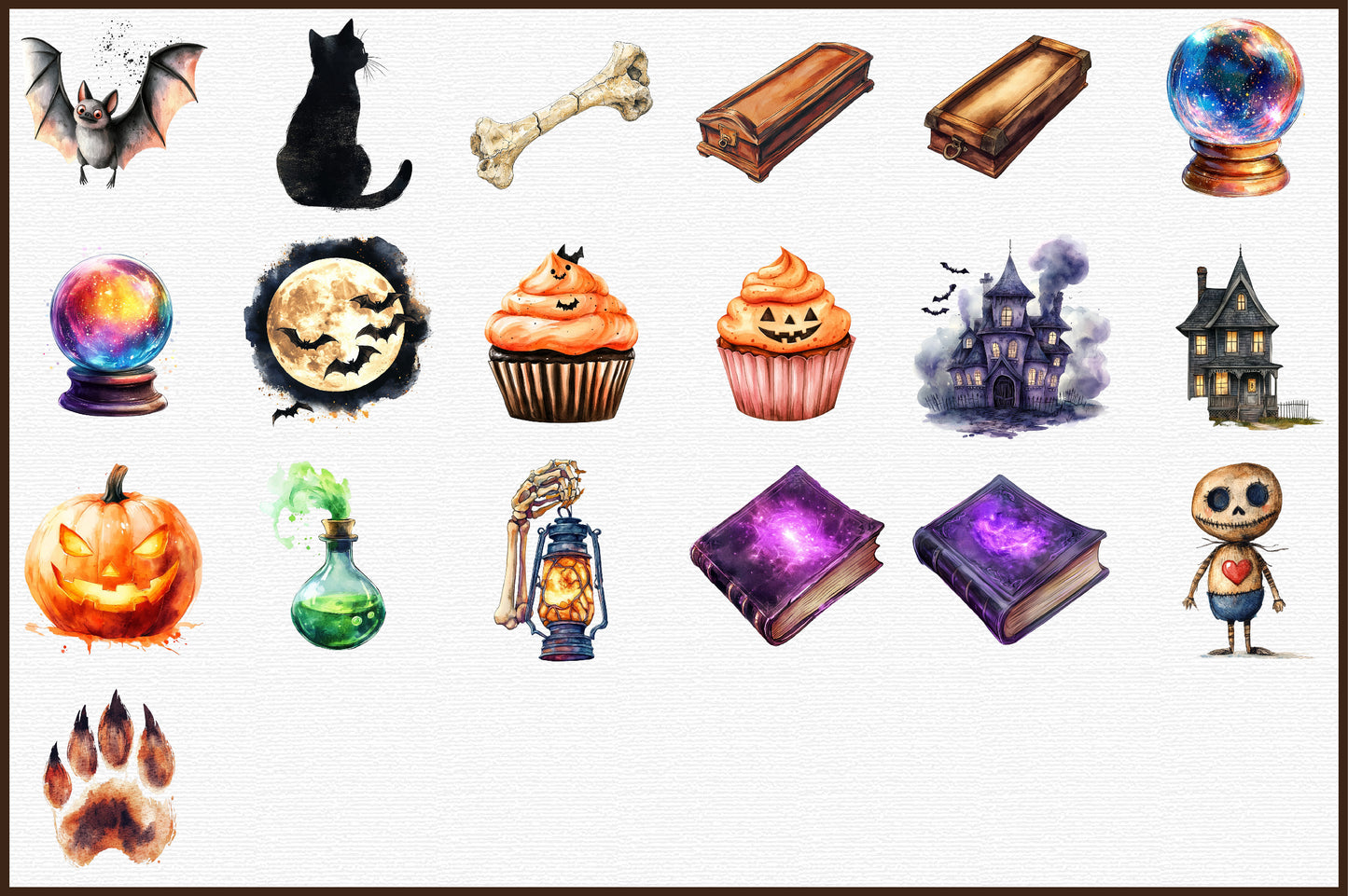 Brushstroke Halloween Clipart Bundle Spooky PNG Watercolor Design