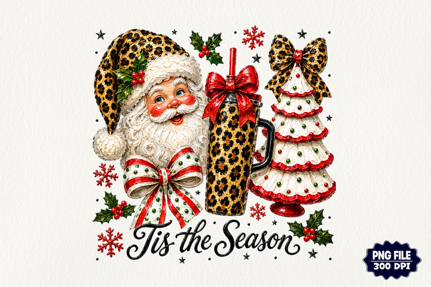 Santa Christmas PNG Leopard Santa Tumbler Tree Holiday Christmas Clipart