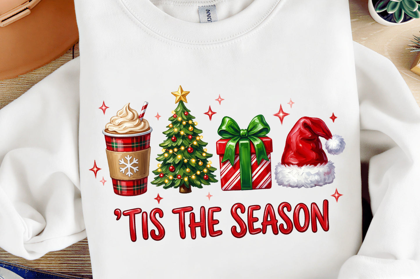 Tis The Season Christmas PNG Coffee Tree Gift Santa Hat Holiday Sublimation