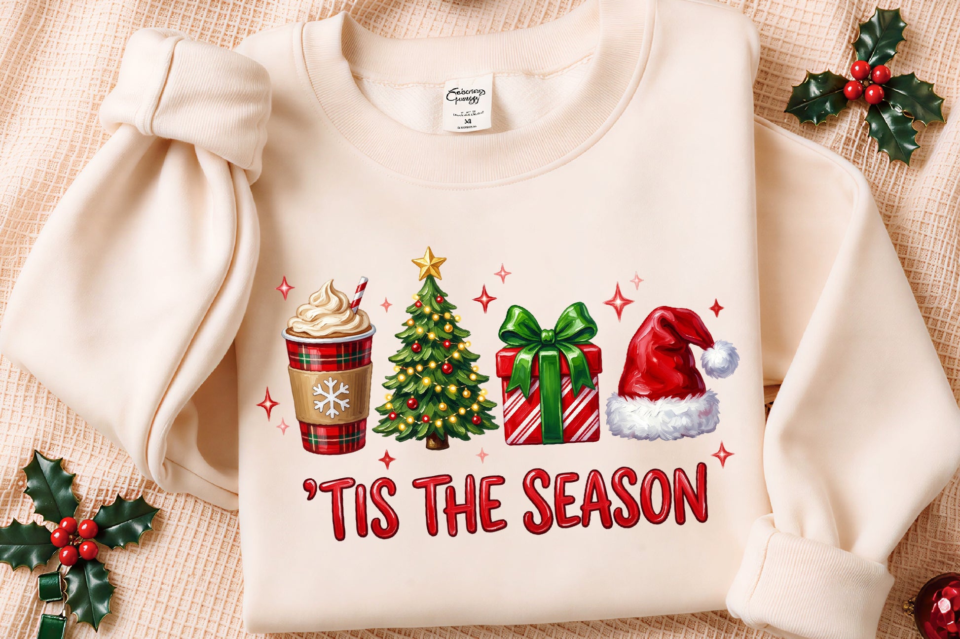 Tis The Season Christmas PNG Coffee Tree Gift Santa Hat Holiday Sublimation