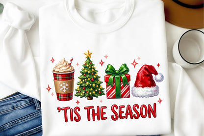 Tis The Season Christmas PNG Coffee Tree Gift Santa Hat Holiday Sublimation