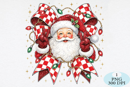 Buffalo Plaid Peace Sign Santa PNG