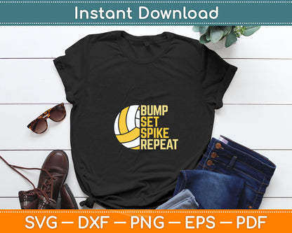 Bump Set Spike Repeat Volleyball Funny Svg Digital Cutting File