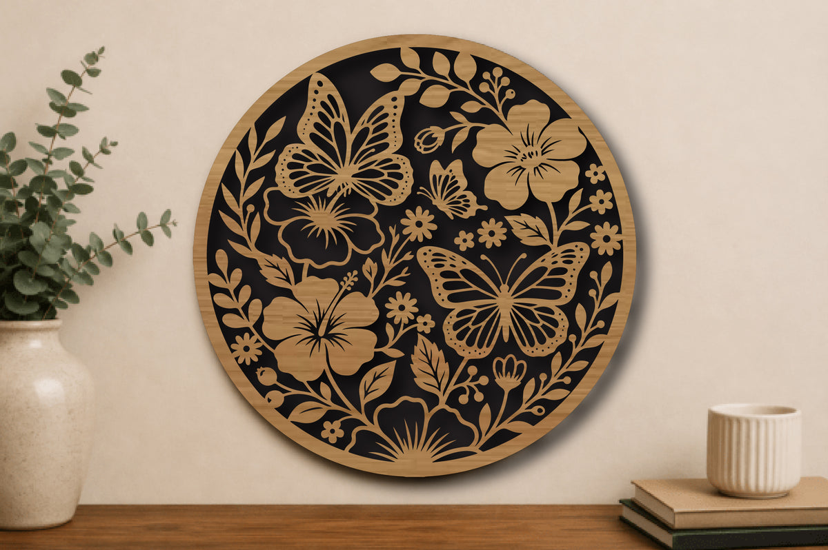 Butterfly Floral Round Wall Art SVG