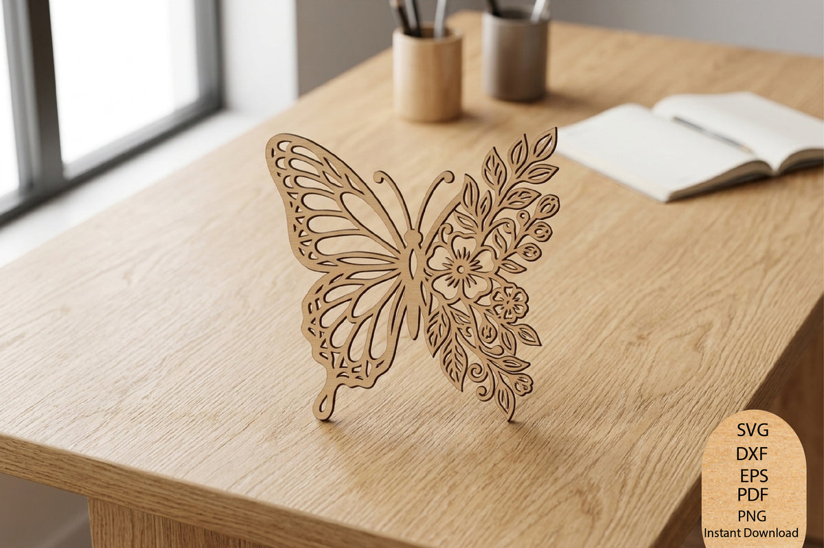 Butterfly Floral Wall Decor Laser Cut SVG, Butterfly Flower Wall Art Cut File