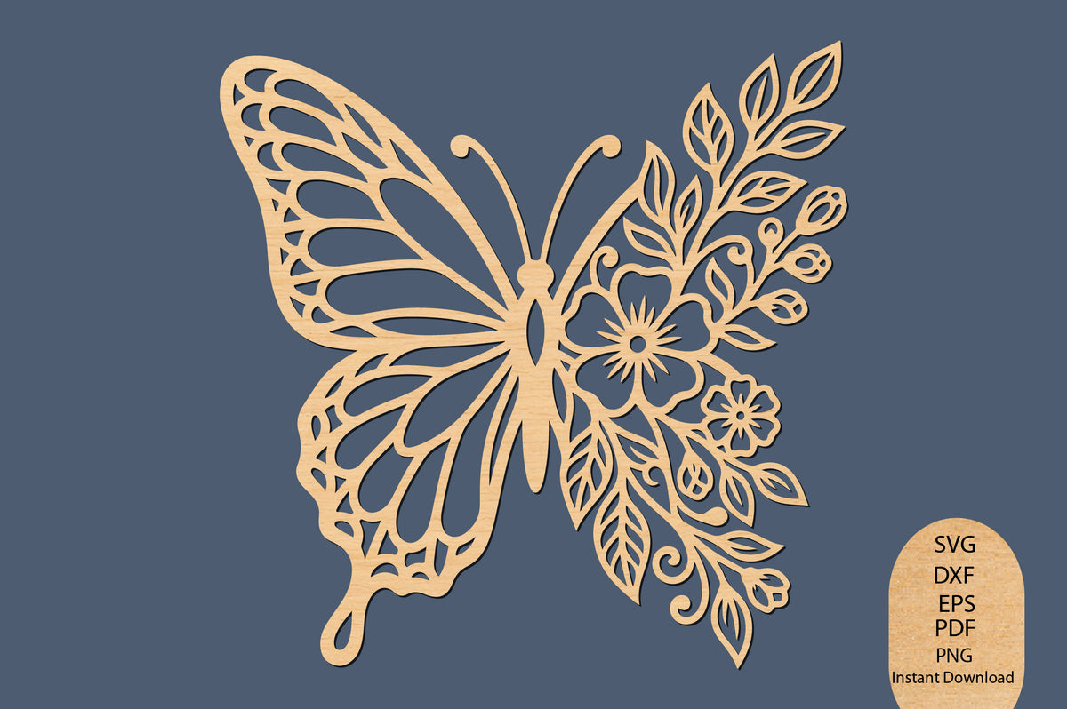 Butterfly Floral Wall Decor Laser Cut SVG, Butterfly Flower Wall Art Cut File