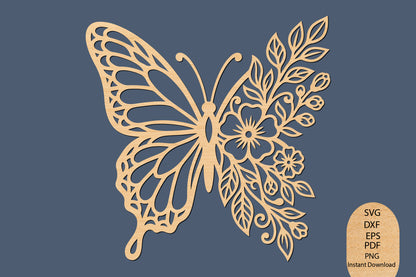 Butterfly Floral Wall Decor Laser Cut SVG, Butterfly Flower Wall Art Cut File