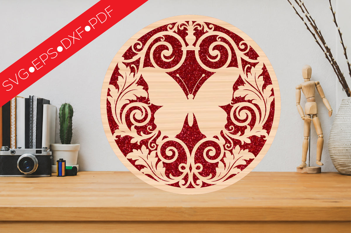Butterfly Round Sign Laser Cut SVG