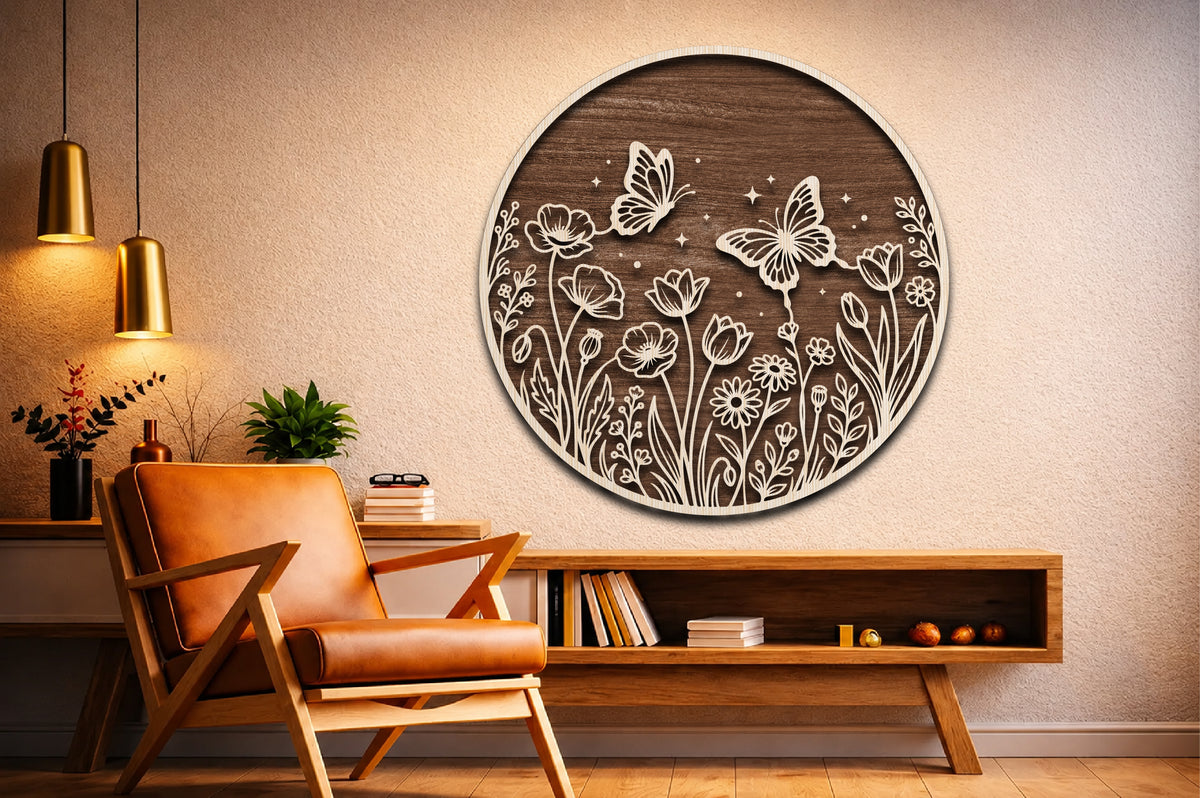 Butterfly Wildflower Round Sign SVG