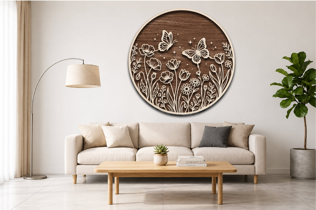 Butterfly Wildflower Round Sign SVG