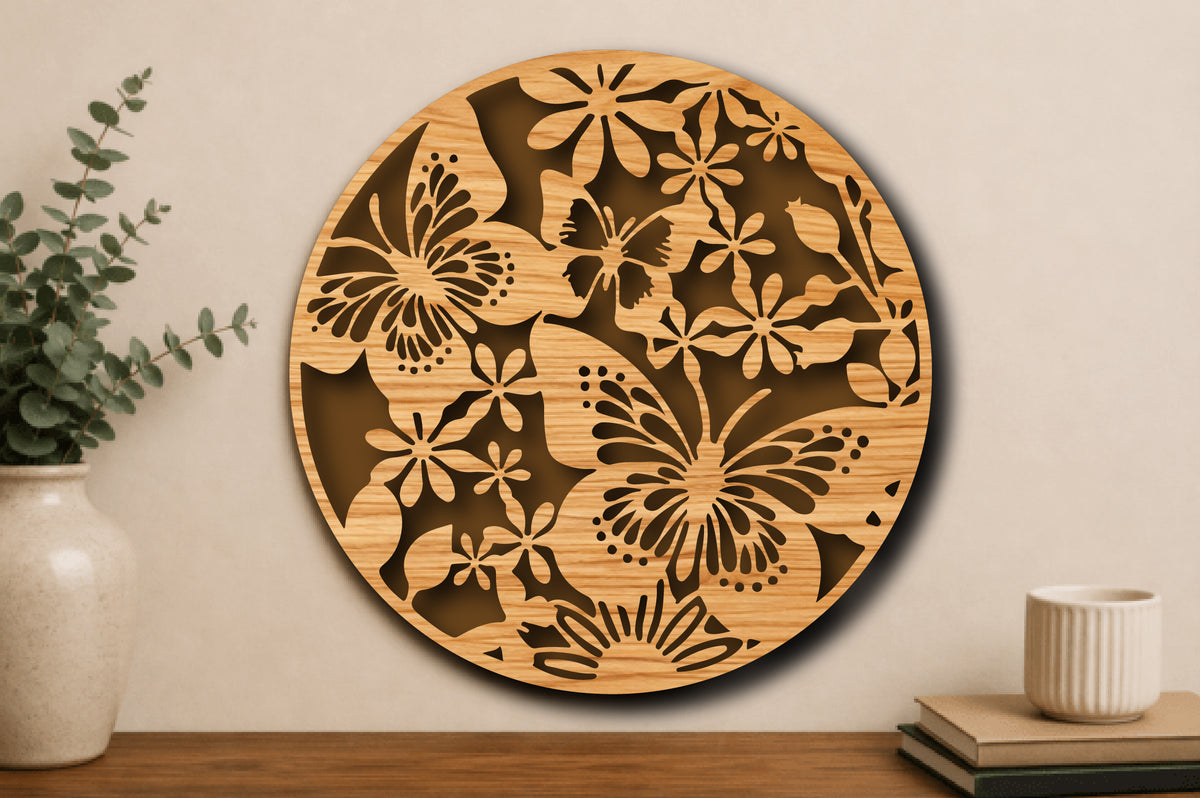 Butterfly Floral Mandala Laser Cut SVG
