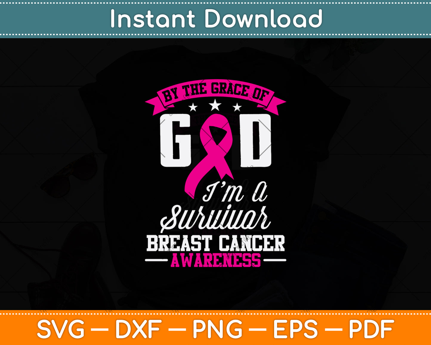 By The Grace Of God I'm A Survivor Breast Cancer Awareness Svg Digital Cutting File