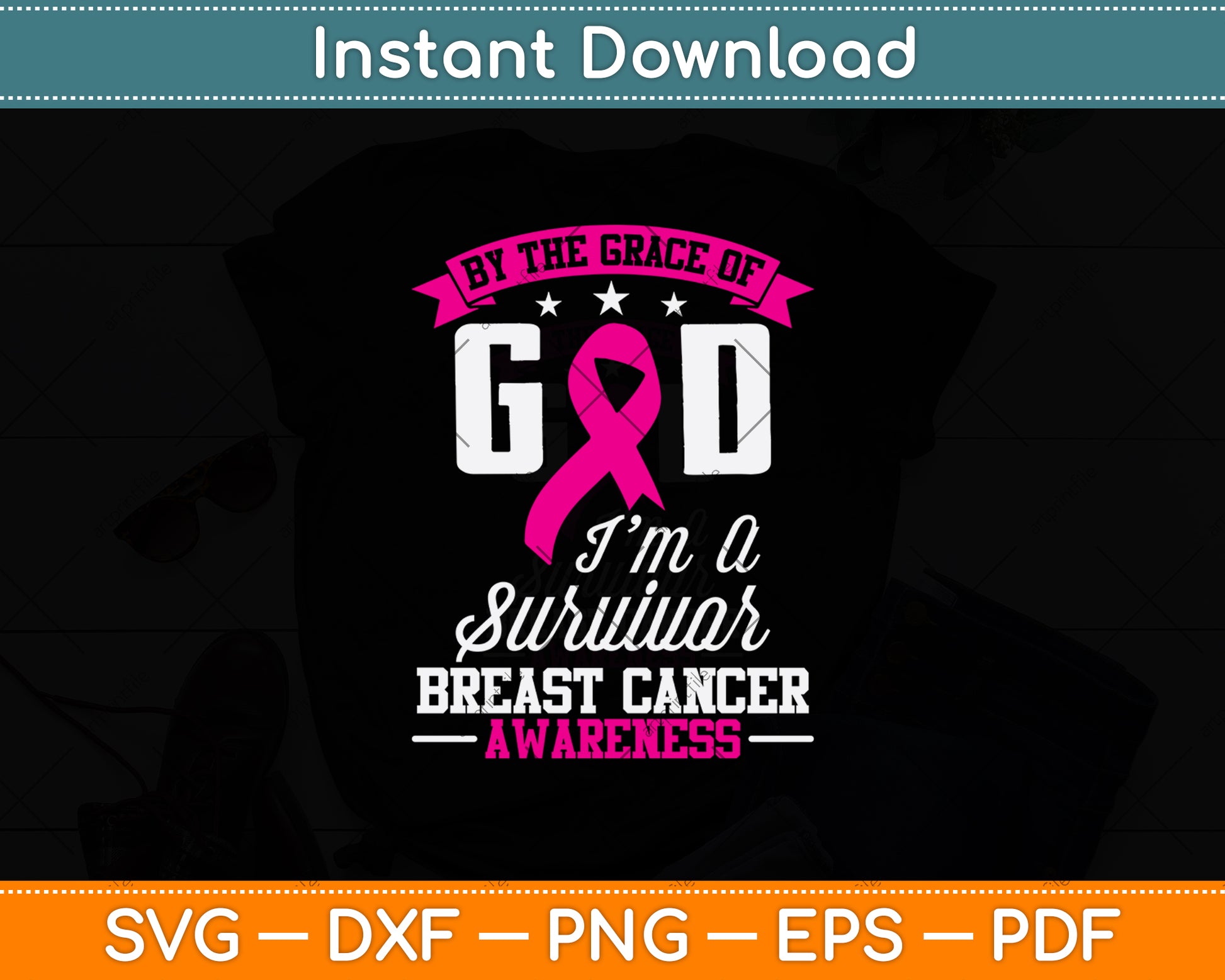 By The Grace Of God I'm A Survivor Breast Cancer Awareness Svg Digital Cutting File