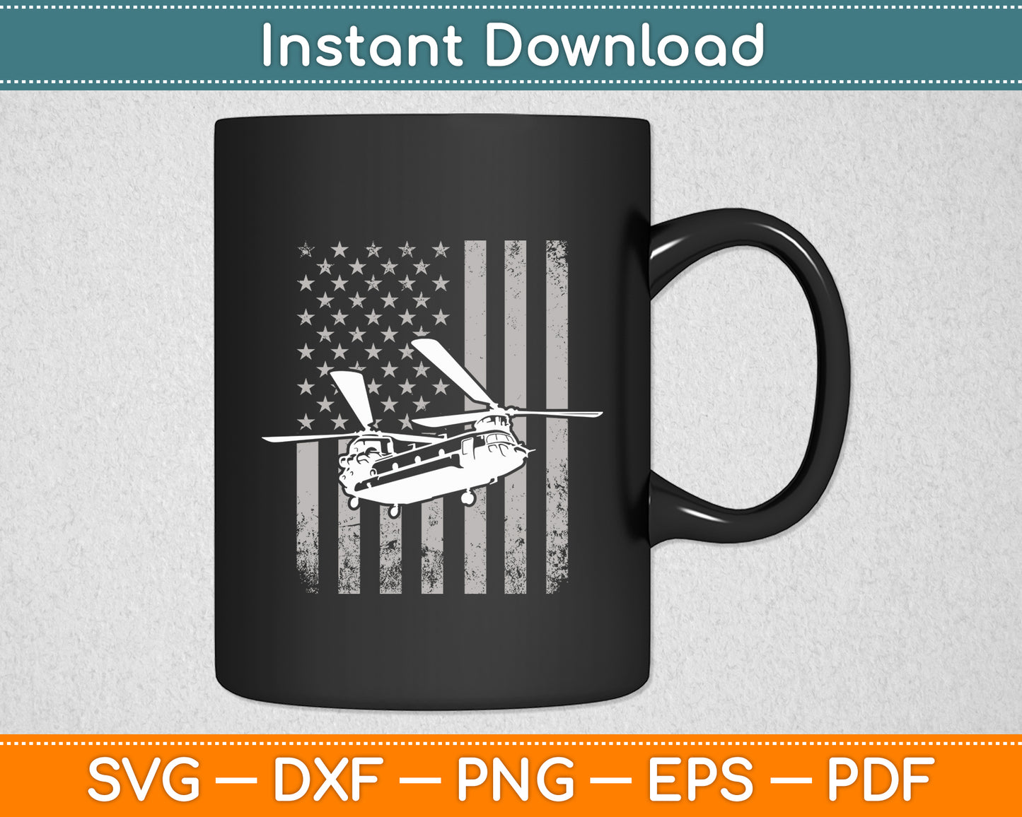 CH-47 Chinook Military Helicopter Flag Pilot Retro Svg Png Dxf Digital Cutting File