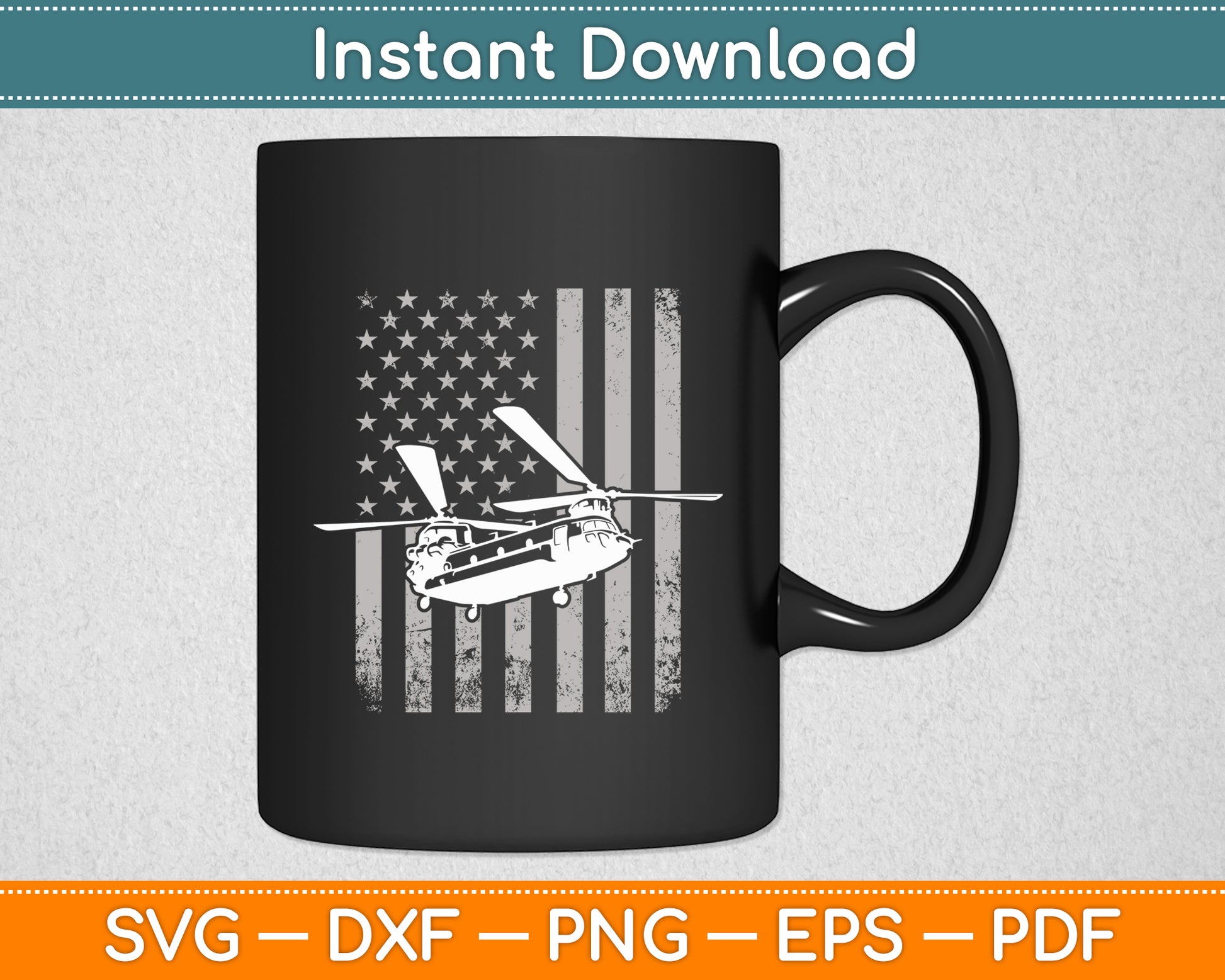 CH-47 Chinook Military Helicopter Flag Pilot Retro Svg Png Dxf Digital Cutting File