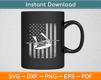 CH-47 Chinook Military Helicopter Flag Pilot Retro Svg Png Dxf Digital Cutting File