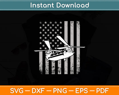 CH-47 Chinook Military Helicopter Flag Pilot Retro Svg Png Dxf Digital Cutting File